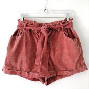 Tgla Womens Red High Rise Tie Front Button Fly Paperbag Shorts Size Medium